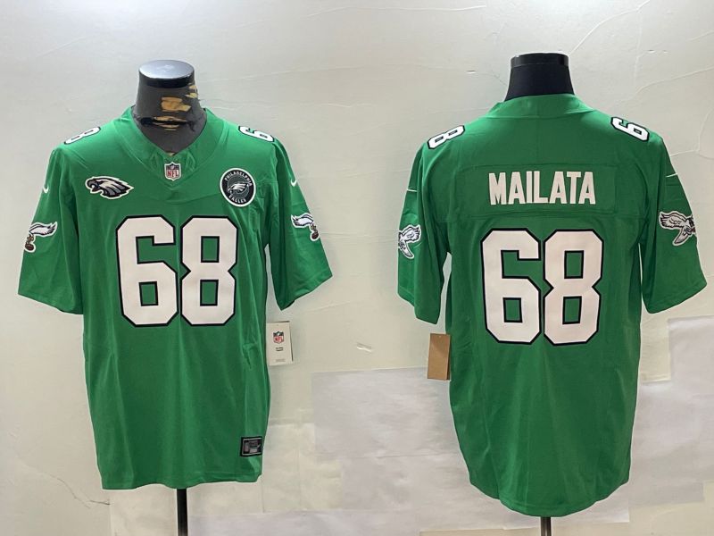 Men Philadelphia Eagles #68 Mailata Green Throwback 2024 Nike Vapor Limited NFL Jersey style 3